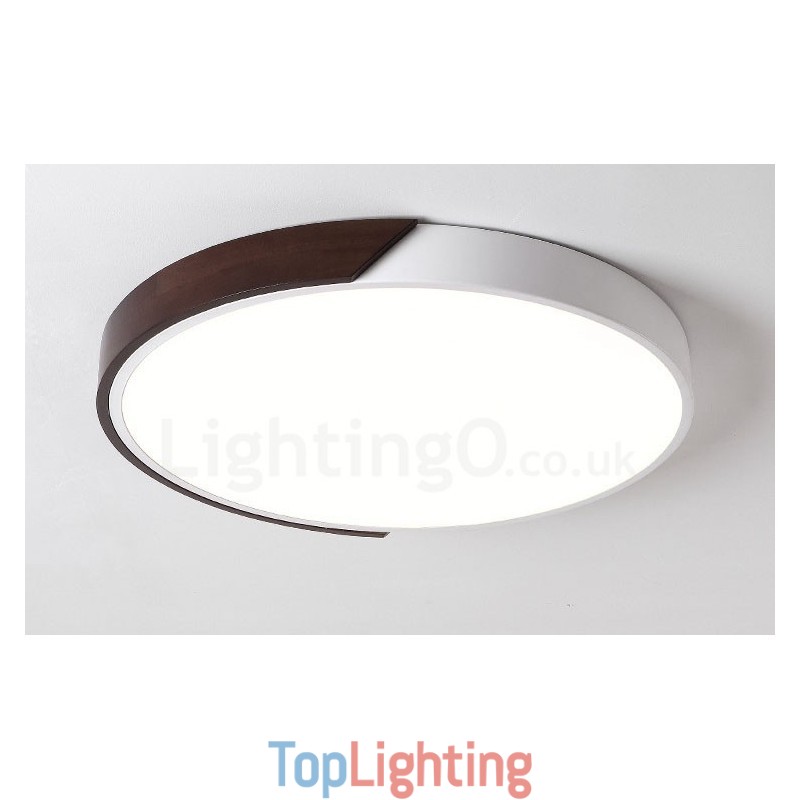 Retro Walnut Colour Wood Ultra Thin Round Dimmable Flush Mount Ceiling Lights with Acrylic Shade Also Can Be Used As Wall Light