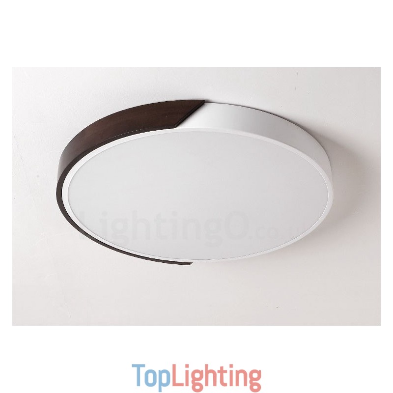 Retro Walnut Colour Wood Ultra Thin Round Dimmable Flush Mount Ceiling Lights with Acrylic Shade Also Can Be Used As Wall Light