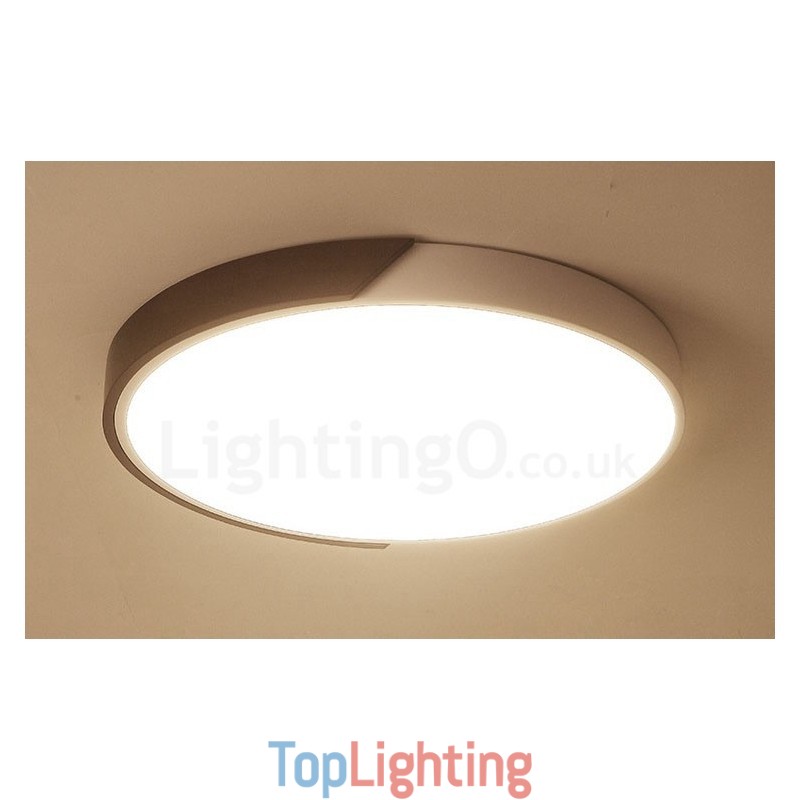 Retro Walnut Colour Wood Ultra Thin Round Dimmable Flush Mount Ceiling Lights with Acrylic Shade Also Can Be Used As Wall Light