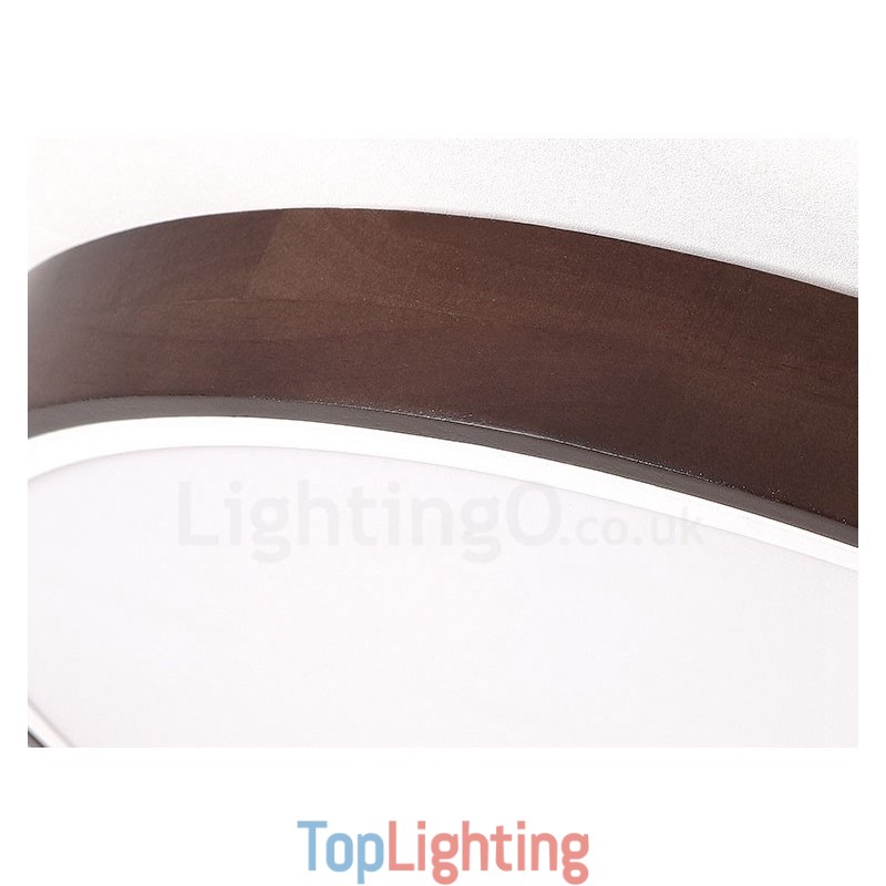Retro Walnut Colour Wood Ultra Thin Round Dimmable Flush Mount Ceiling Lights with Acrylic Shade Also Can Be Used As Wall Light