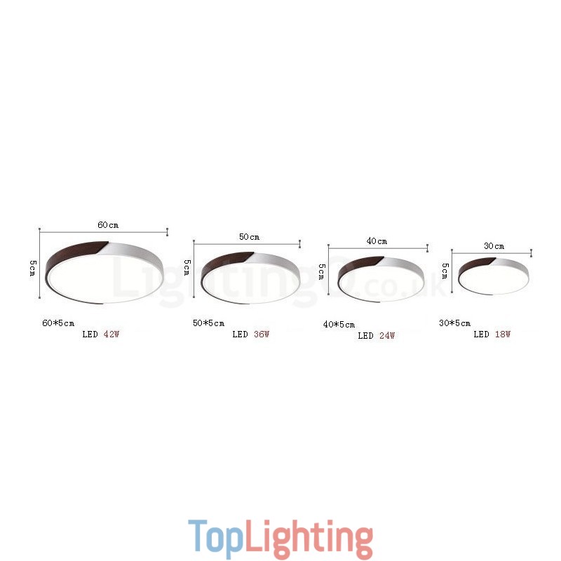 Retro Walnut Colour Wood Ultra Thin Round Dimmable Flush Mount Ceiling Lights with Acrylic Shade Also Can Be Used As Wall Light