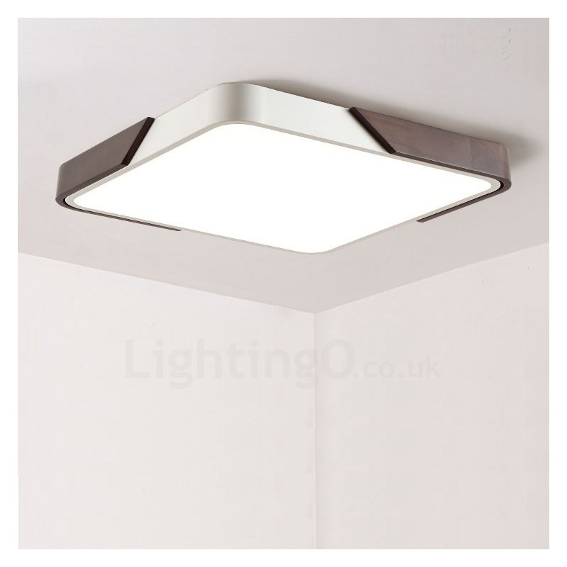 Retro Walnut Colour Wood Ultra Thin Square Dimmable Flush Mount Ceiling Lights with Acrylic Shade Also Can Be Used As Wall Light