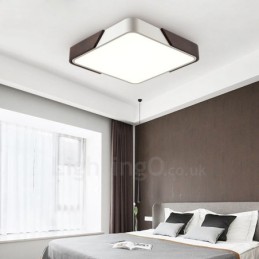 Retro Walnut Colour Wood Ultra Thin Square Dimmable Flush Mount Ceiling Lights with Acrylic Shade Also Can Be Used As Wall Light