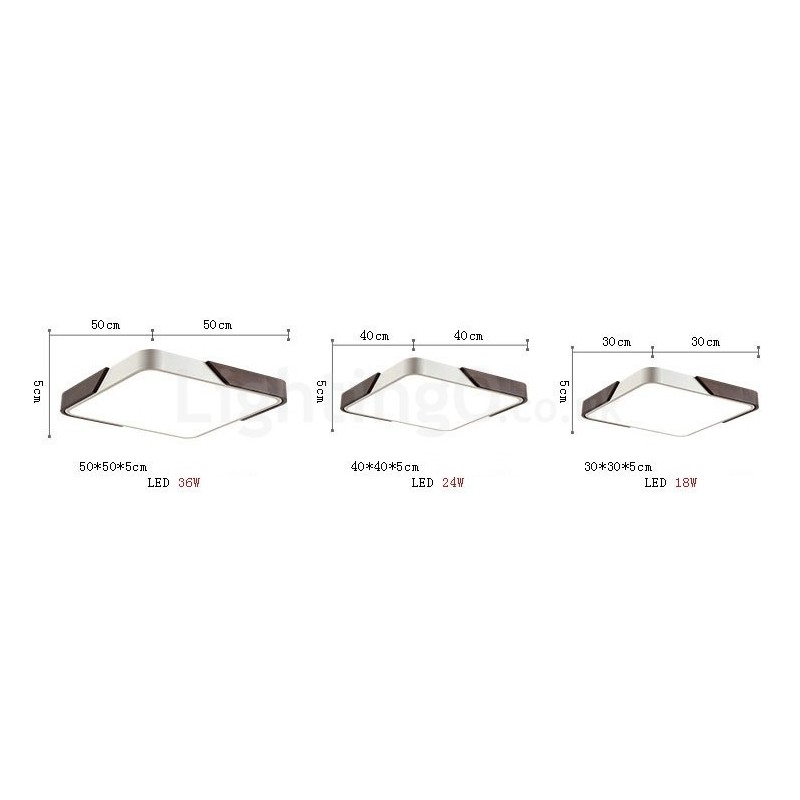 Retro Walnut Colour Wood Ultra Thin Square Dimmable Flush Mount Ceiling Lights with Acrylic Shade Also Can Be Used As Wall Light