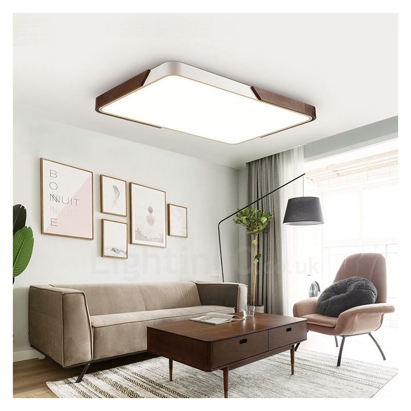 Retro Walnut Colour Wood Ultra Thin Rectangle Dimmable Flush Mount Ceiling Lights with Acrylic Shade Also Can Be Used As Wall Light