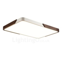 Retro Walnut Colour Wood Ultra Thin Rectangle Dimmable Flush Mount Ceiling Lights with Acrylic Shade Also Can Be Used As Wall Light