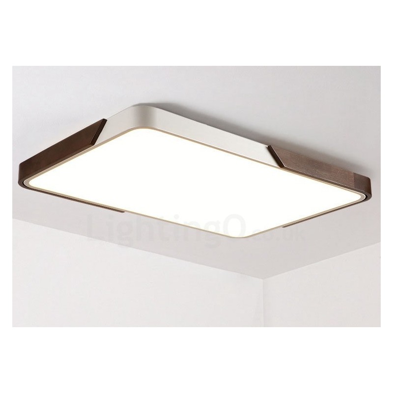 Retro Walnut Colour Wood Ultra Thin Rectangle Dimmable Flush Mount Ceiling Lights with Acrylic Shade Also Can Be Used As Wall Light