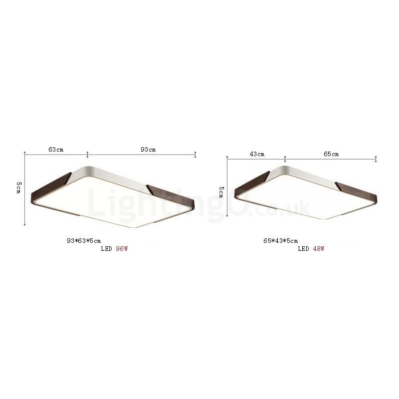 Retro Walnut Colour Wood Ultra Thin Rectangle Dimmable Flush Mount Ceiling Lights with Acrylic Shade Also Can Be Used As Wall Light