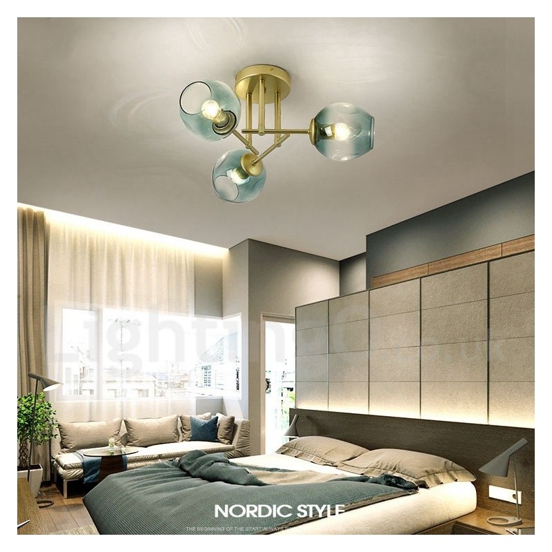 3 Light Rustic Lodge Stainless Steel Chandelier with Clear or Blue Glass Shades