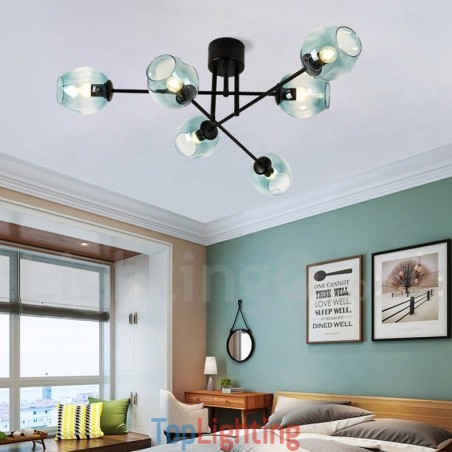 6 Light Rustic Lodge Stainless Steel Chandelier with Clear or Blue Glass Shades 6 Light Rustic Lodge Stainless Steel Chandelier with Clear or Blue Glass Shades