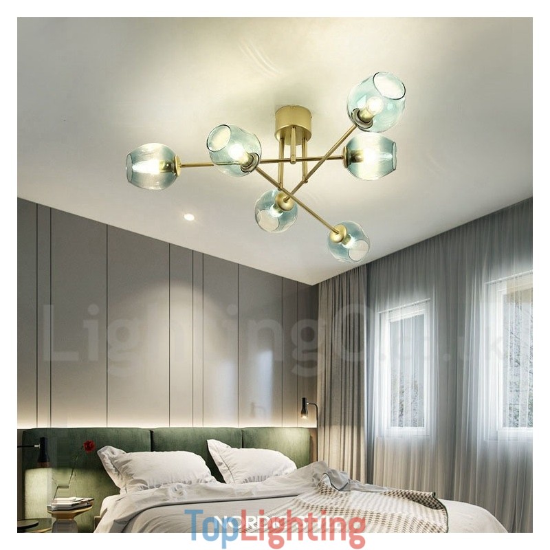 6 Light Rustic Lodge Stainless Steel Chandelier with Clear or Blue Glass Shades
