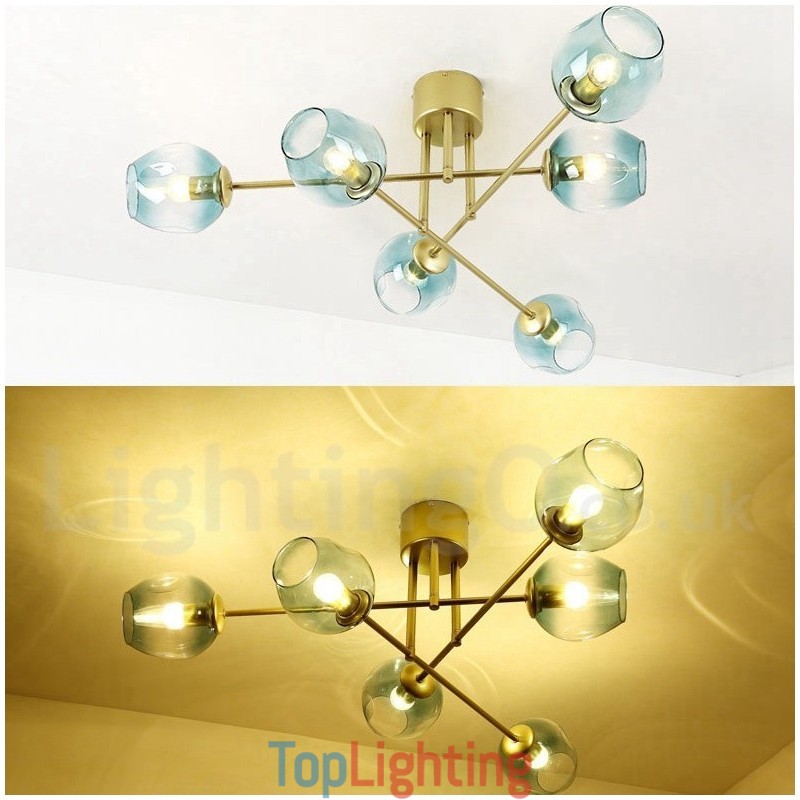 6 Light Rustic Lodge Stainless Steel Chandelier with Clear or Blue Glass Shades