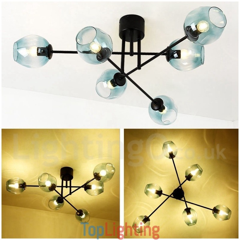 6 Light Rustic Lodge Stainless Steel Chandelier with Clear or Blue Glass Shades