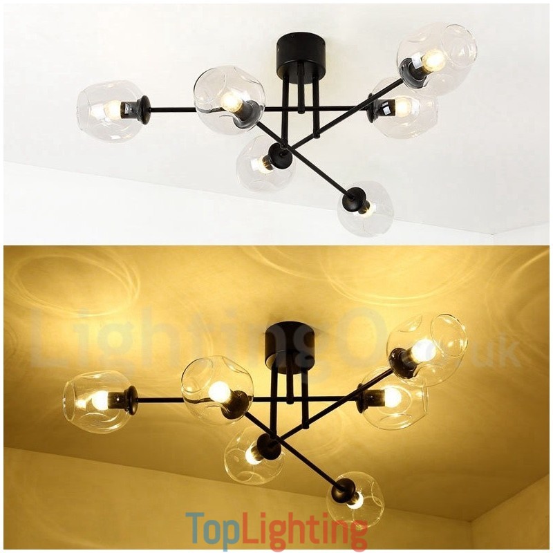 6 Light Rustic Lodge Stainless Steel Chandelier with Clear or Blue Glass Shades