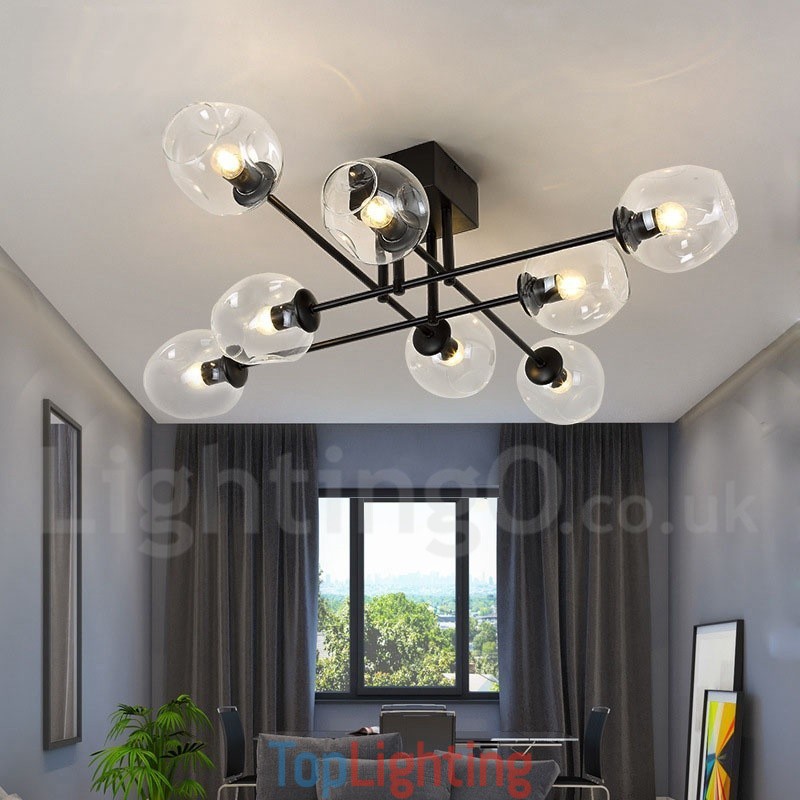 8 Light Rustic Lodge Stainless Steel Chandelier with Clear or Blue Glass Shades