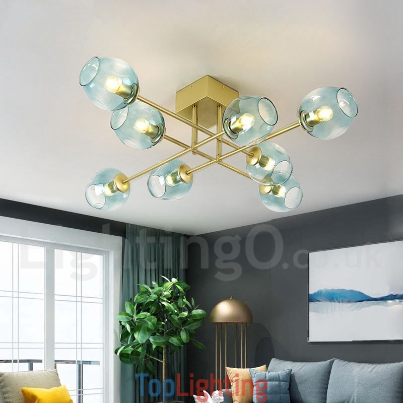 8 Light Rustic Lodge Stainless Steel Chandelier with Clear or Blue Glass Shades