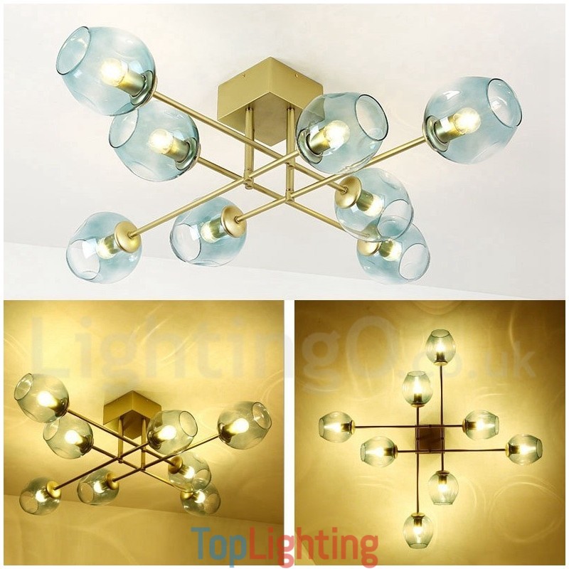 8 Light Rustic Lodge Stainless Steel Chandelier with Clear or Blue Glass Shades