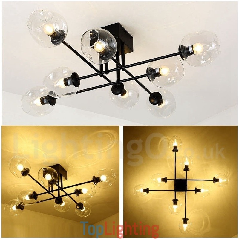 8 Light Rustic Lodge Stainless Steel Chandelier with Clear or Blue Glass Shades
