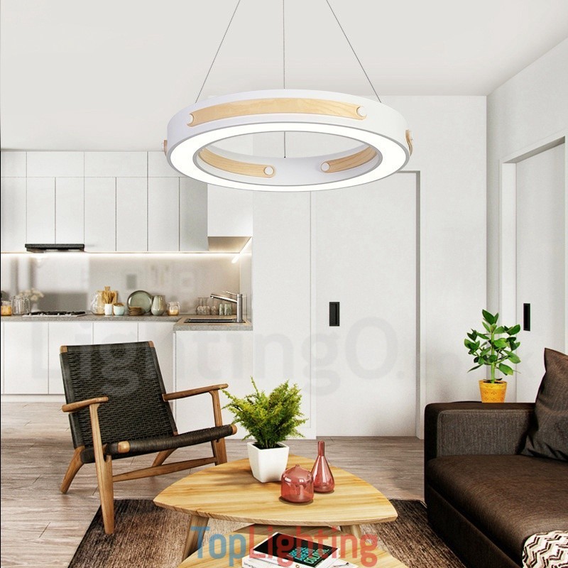 Multi Wood Colours Ring Modern Contemporary Pendant Light with Acrylic Shade
