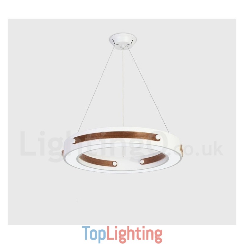 Multi Wood Colours Ring Modern Contemporary Pendant Light with Acrylic Shade
