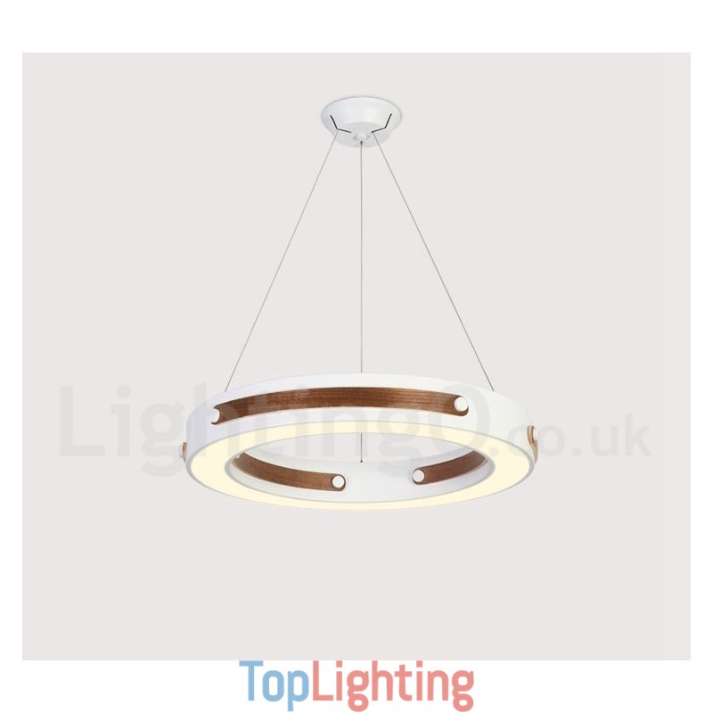 Multi Wood Colours Ring Modern Contemporary Pendant Light with Acrylic Shade
