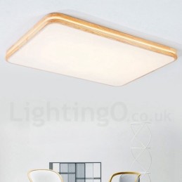 Dimmable Rectangle Wooden with Lens Modern Contemporary Nordic Style Flush Mount Wood Ceiling Light with Acrylic Shade and Remote Control Also Can Be Used As Wall Light