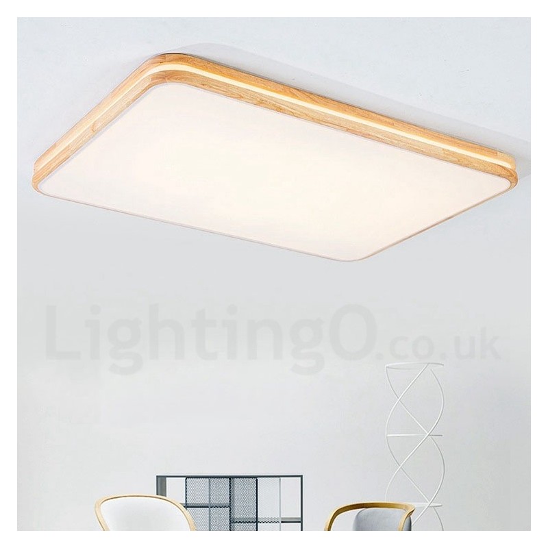 Dimmable Rectangle Wooden with Lens Modern Contemporary Nordic Style Flush Mount Wood Ceiling Light with Acrylic Shade and Remote Control Also Can Be Used As Wall Light