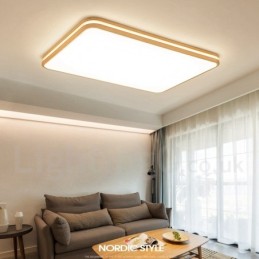 Dimmable Rectangle Wooden with Lens Modern Contemporary Nordic Style Flush Mount Wood Ceiling Light with Acrylic Shade and Remote Control Also Can Be Used As Wall Light