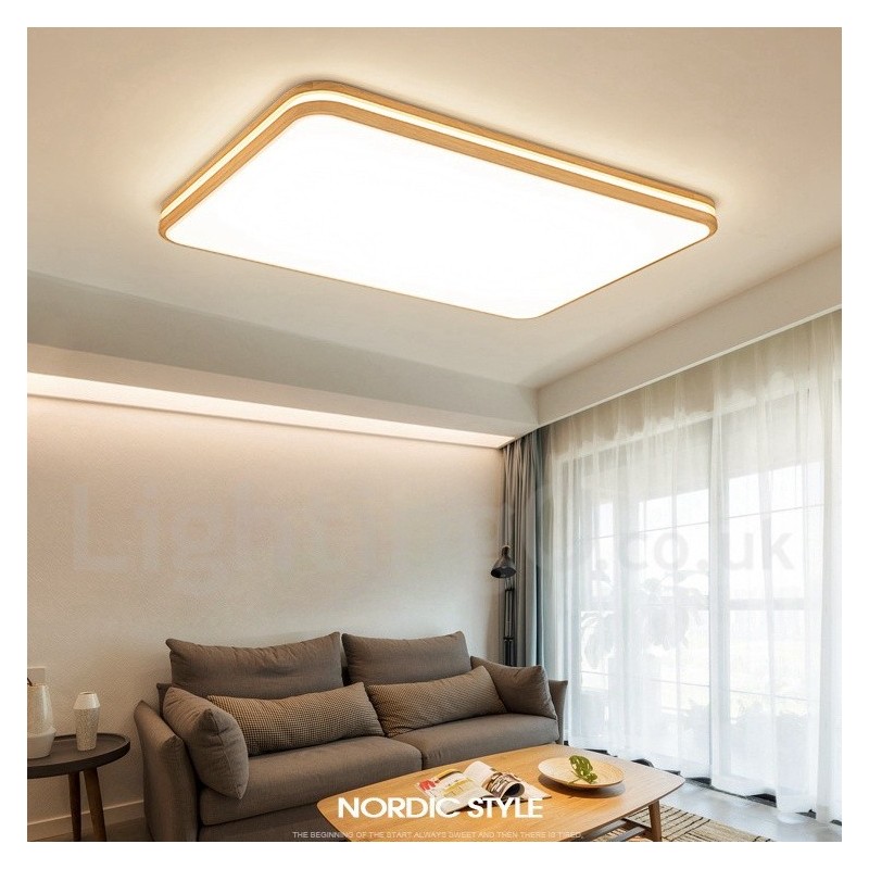 Dimmable Rectangle Wooden with Lens Modern Contemporary Nordic Style Flush Mount Wood Ceiling Light with Acrylic Shade and Remote Control Also Can Be Used As Wall Light