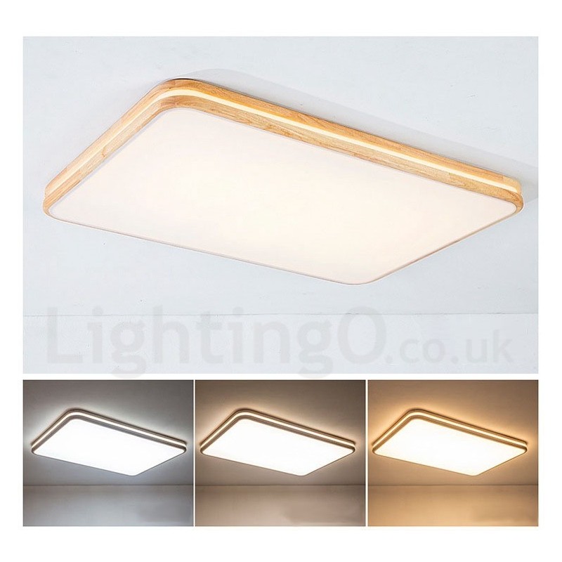 Dimmable Rectangle Wooden with Lens Modern Contemporary Nordic Style Flush Mount Wood Ceiling Light with Acrylic Shade and Remote Control Also Can Be Used As Wall Light