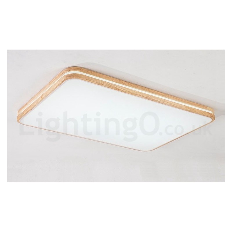 Dimmable Rectangle Wooden with Lens Modern Contemporary Nordic Style Flush Mount Wood Ceiling Light with Acrylic Shade and Remote Control Also Can Be Used As Wall Light