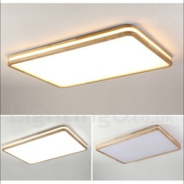 Dimmable Rectangle Wooden with Lens Modern Contemporary Nordic Style Flush Mount Wood Ceiling Light with Acrylic Shade and Remote Control Also Can Be Used As Wall Light