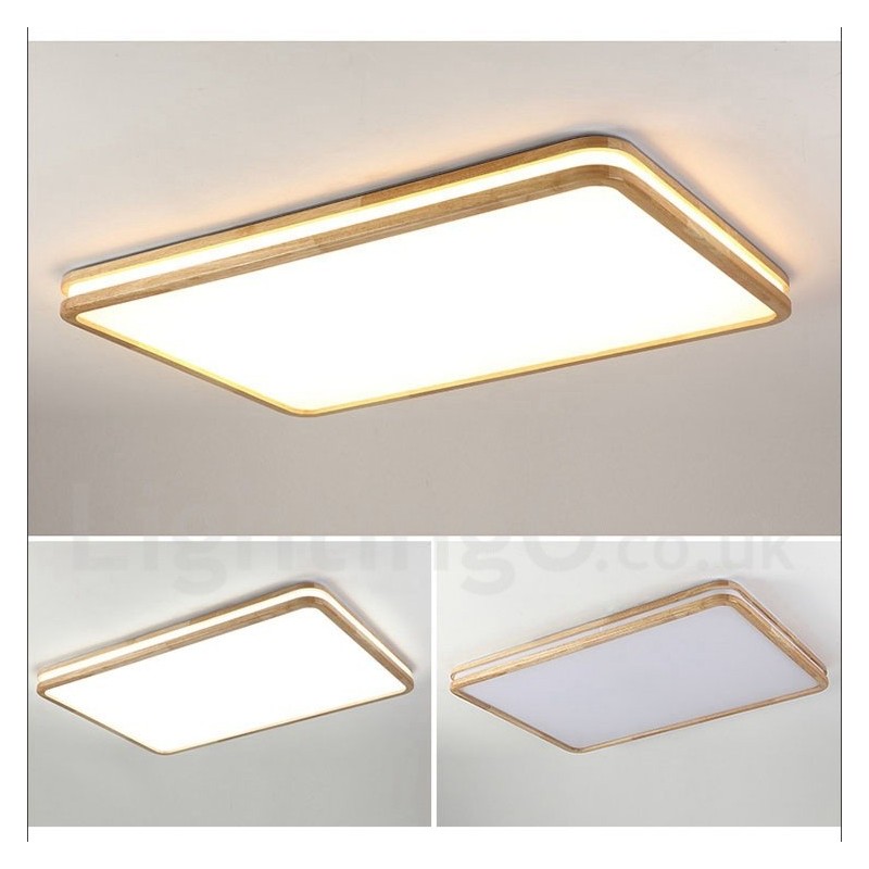 Dimmable Rectangle Wooden with Lens Modern Contemporary Nordic Style Flush Mount Wood Ceiling Light with Acrylic Shade and Remote Control Also Can Be Used As Wall Light