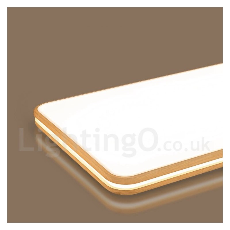 Dimmable Rectangle Wooden with Lens Modern Contemporary Nordic Style Flush Mount Wood Ceiling Light with Acrylic Shade and Remote Control Also Can Be Used As Wall Light