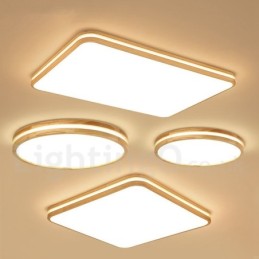 Dimmable Rectangle Wooden with Lens Modern Contemporary Nordic Style Flush Mount Wood Ceiling Light with Acrylic Shade and Remote Control Also Can Be Used As Wall Light