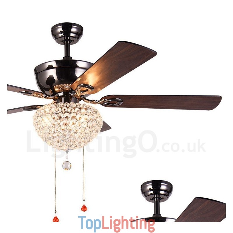 132CM (52") American Style Wood Retro Remote Control Ceiling Fan Light with Crystal Shade Mute Pure Copper Motor