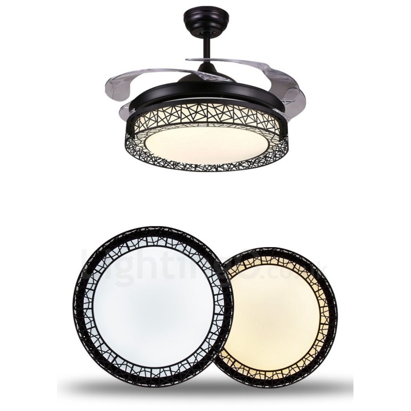 108CM (42") 91CM(36") Modern Contemporary Remote Control Hollow Ceiling Fan Light with Acrylic Shade Mute Pure Copper Motor