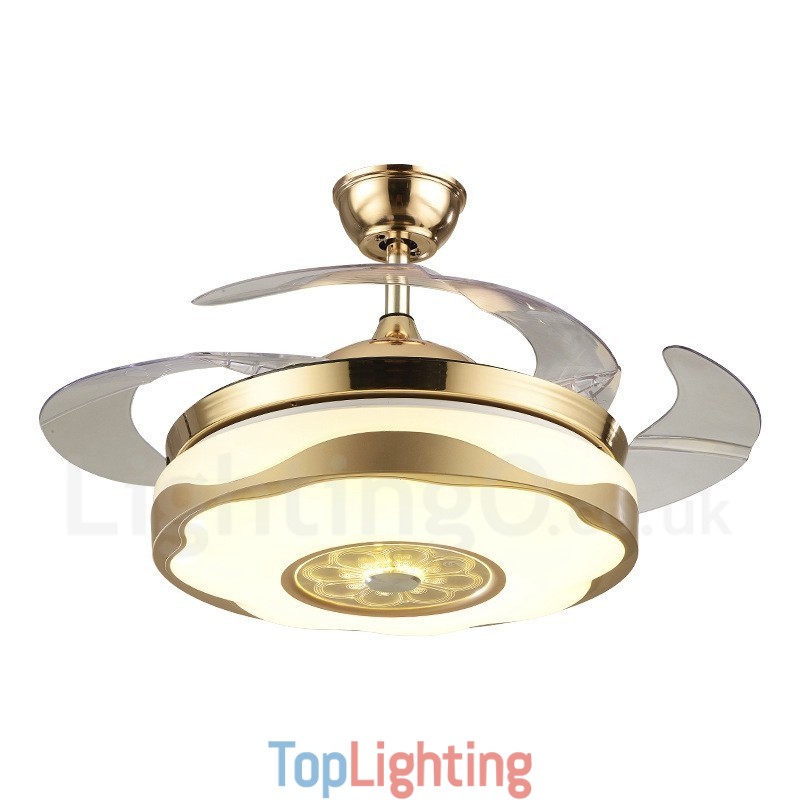 108CM (42") 91CM(36") Modern Contemporary Remote Control Gold Colour Ceiling Fan Light with Acrylic Shade Mute Pure Copper Motor