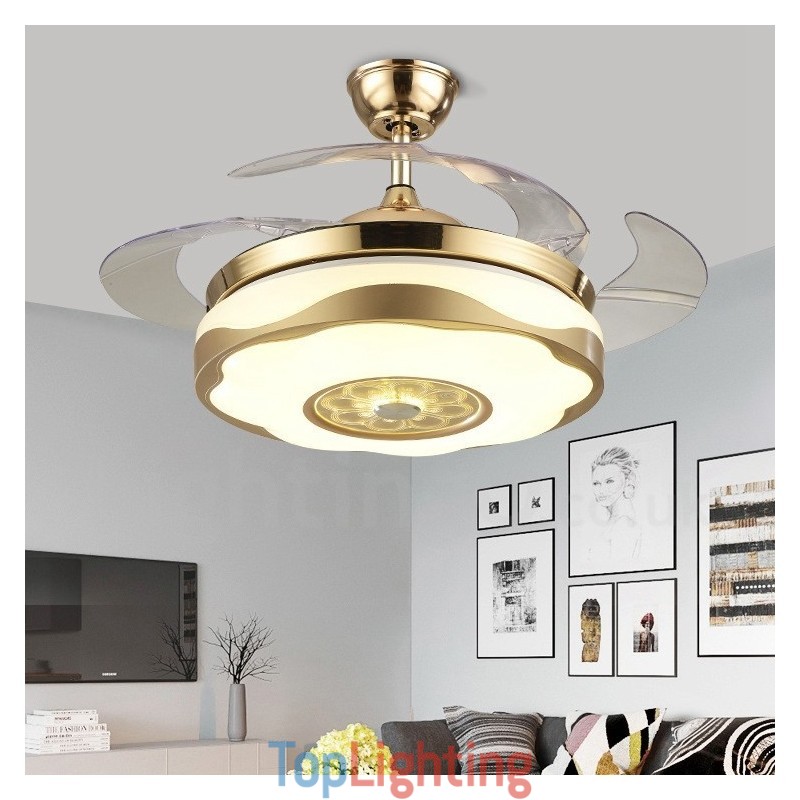 108CM (42") 91CM(36") Modern Contemporary Remote Control Gold Colour Ceiling Fan Light with Acrylic Shade Mute Pure Copper Motor