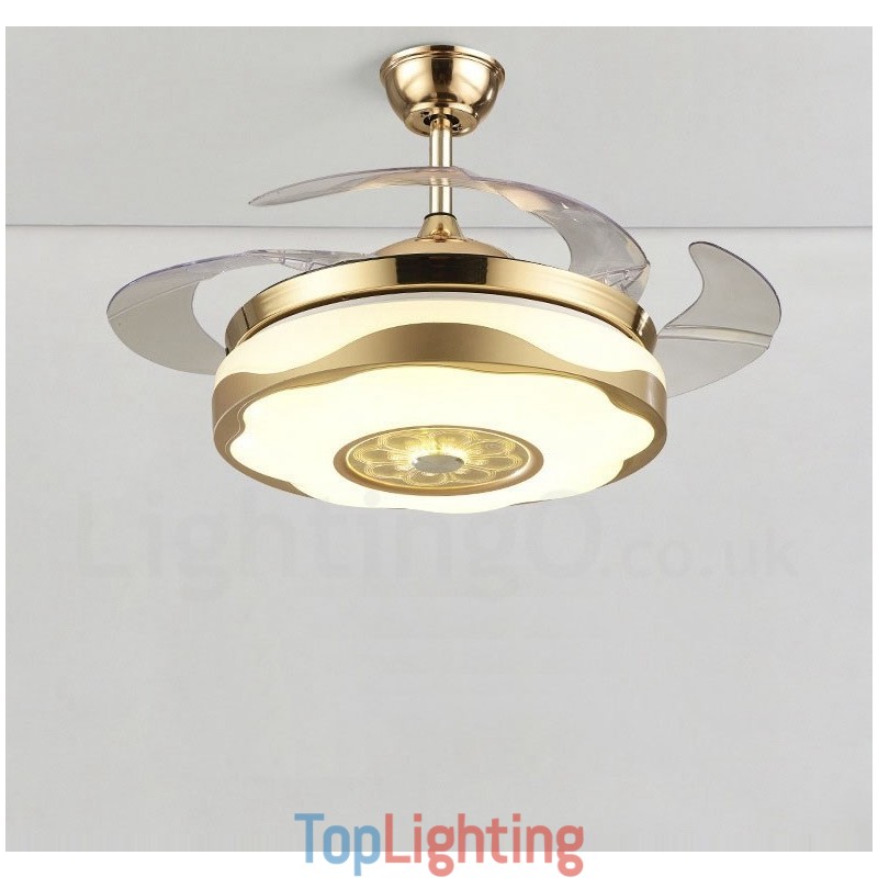 108CM (42") 91CM(36") Modern Contemporary Remote Control Gold Colour Ceiling Fan Light with Acrylic Shade Mute Pure Copper Motor