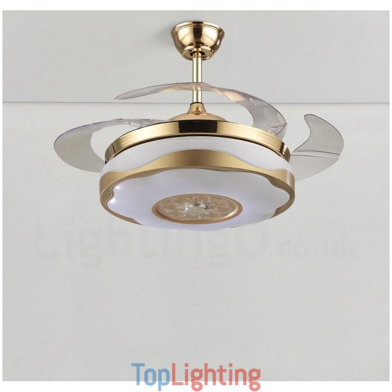 108CM (42") 91CM(36") Modern Contemporary Remote Control Gold Colour Ceiling Fan Light with Acrylic Shade Mute Pure Copper Motor