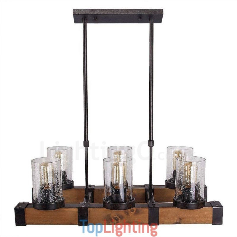6 Light Vintage Wooden Chandelier Industrial Wind Loft Wood Linear Pendant Lighting