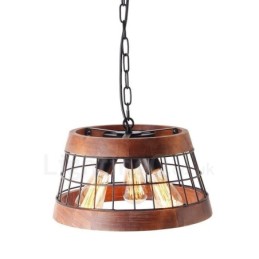 3 Light Ring Vintage Wooden Chandelier Industrial Wind Loft Wood Linear Pendant Lighting