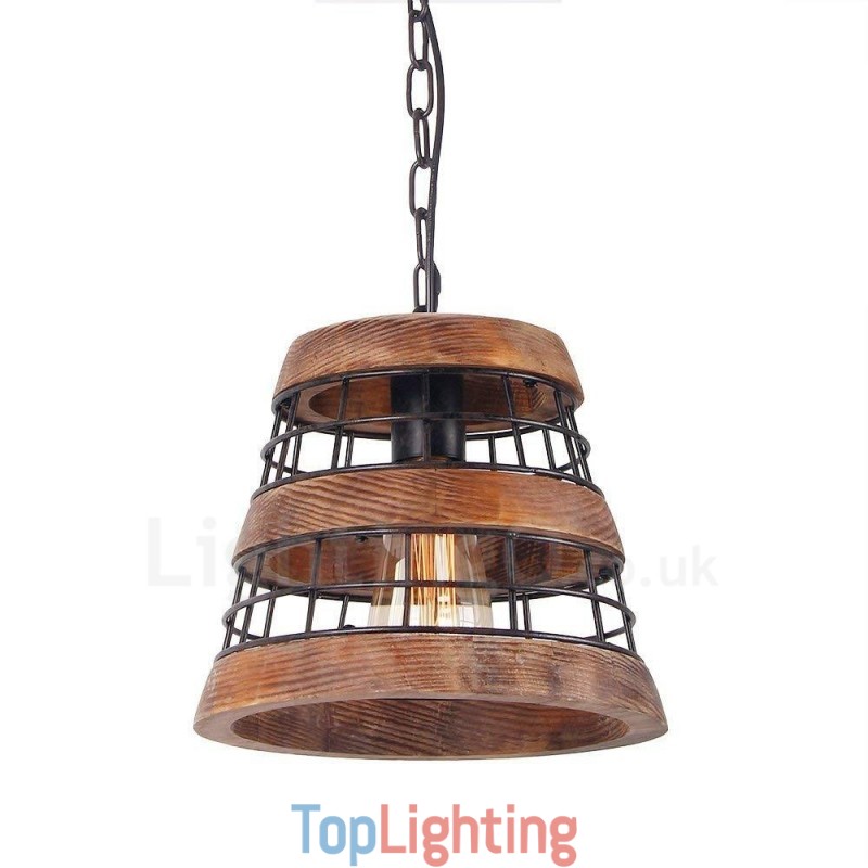1 Light Ring Vintage Wooden Chandelier Industrial Wind Loft Wood Linear Pendant Lighting