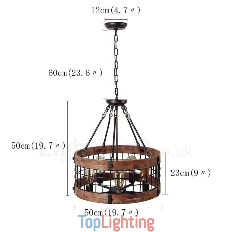 5 Light Drum Vintage Wooden Chandelier Industrial Wind Loft Wood Linear Pendant Lighting