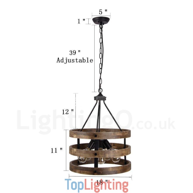 5 Light Drum Vintage Wooden Chandelier Industrial Wind Loft Wood Linear Pendant Lighting