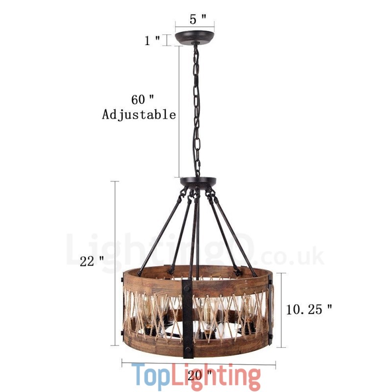 5 Light Drum Vintage Wooden Chandelier Industrial Wind Loft Wood Linear Pendant Lighting