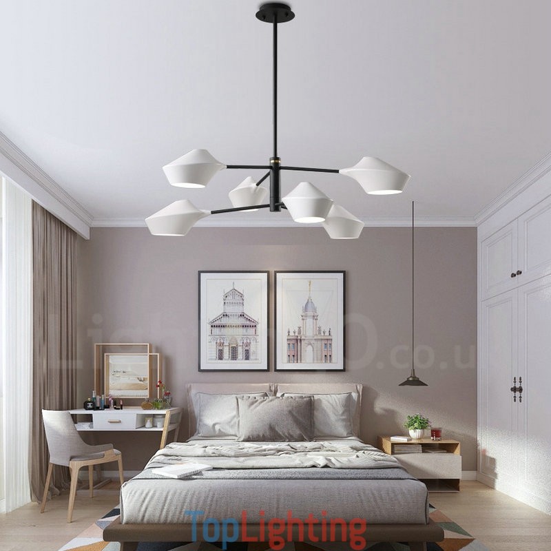 2 Tiers Multi Colours Linear Retro Chandelier 6 Light with Acrylic Shades Outdoors Garage