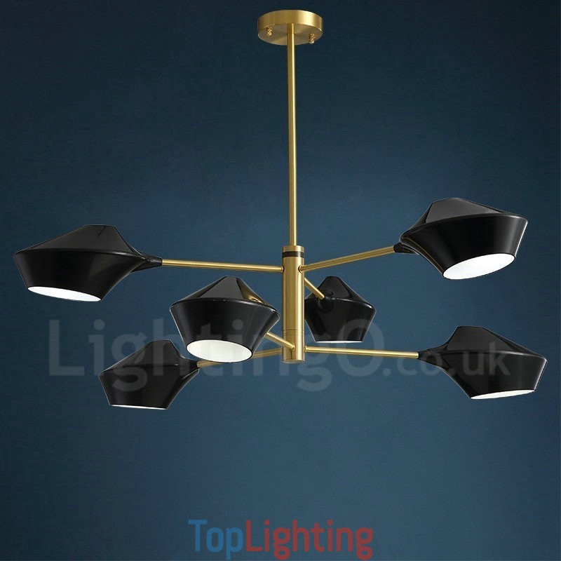 2 Tiers Multi Colours Linear Retro Chandelier 6 Light with Acrylic Shades Outdoors Garage