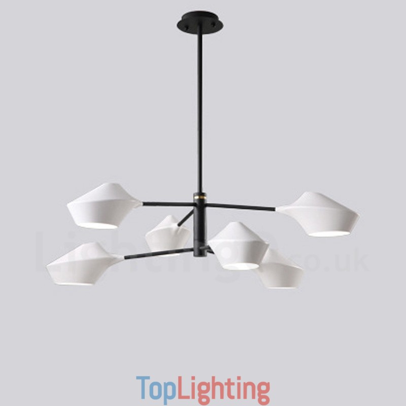 2 Tiers Multi Colours Linear Retro Chandelier 6 Light with Acrylic Shades Outdoors Garage